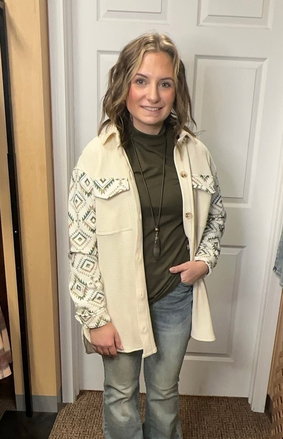 Beige w/ Aztec Waffle Shacket