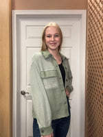 Load image into Gallery viewer, Sea Green Waffle &amp; Denim Shacket
