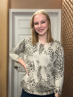 Load image into Gallery viewer, Tan/Olive Animal Print Sweater
