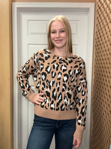 Animal Print Open Back Sweater