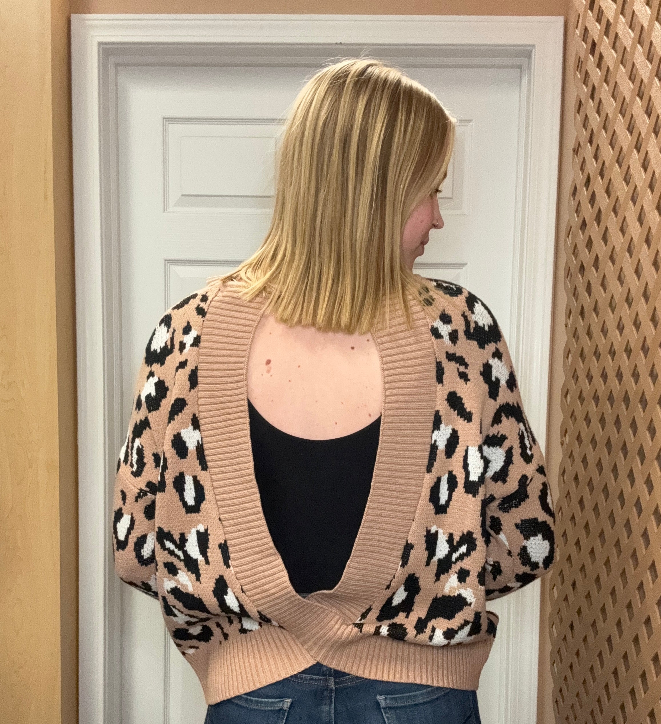 Animal Print Open Back Sweater