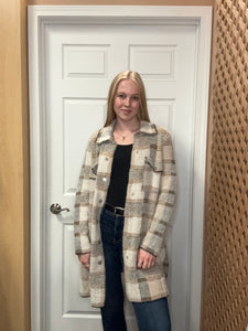 Beige Plaid Long Sweater