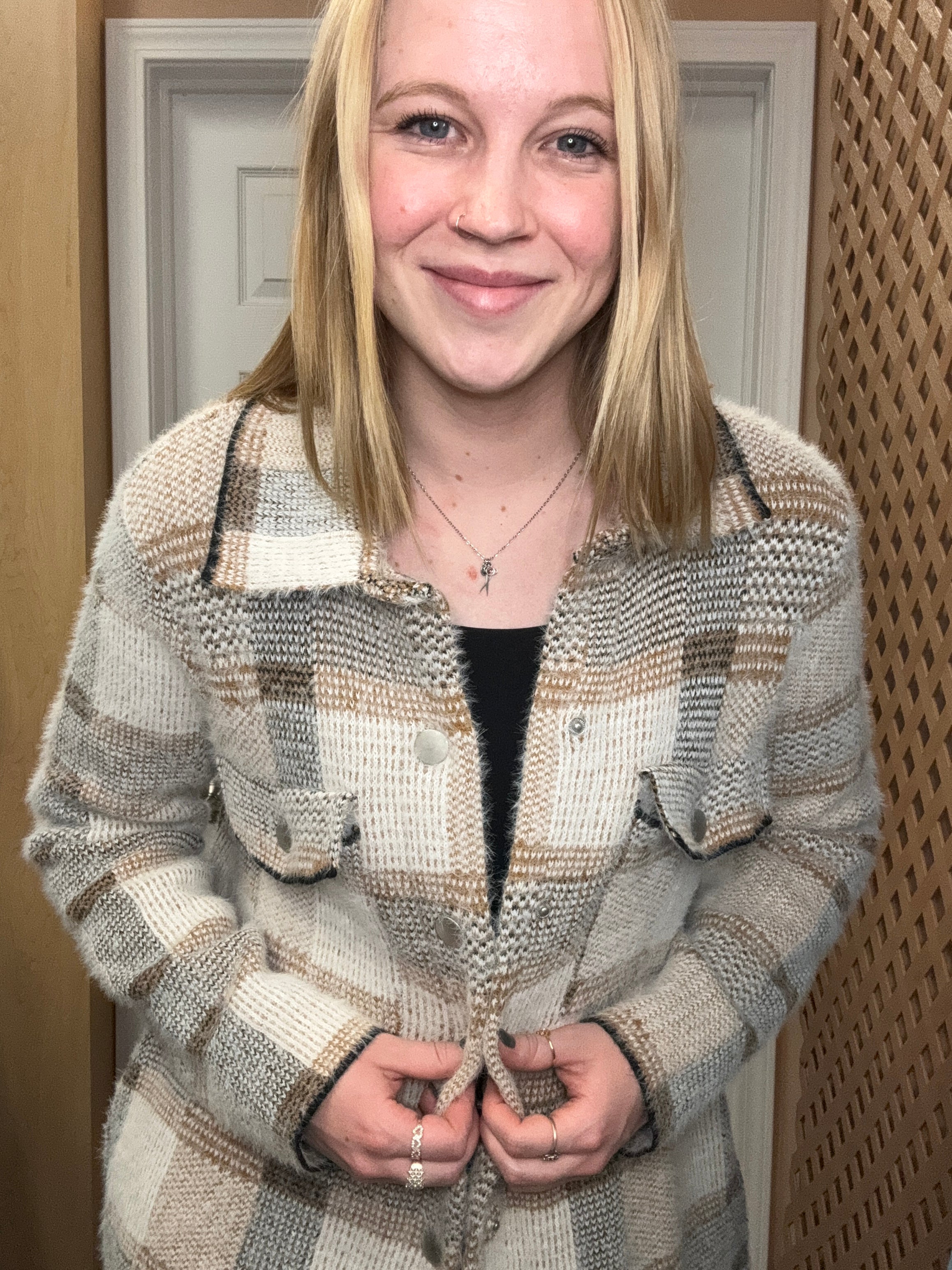 Beige Plaid Long Sweater