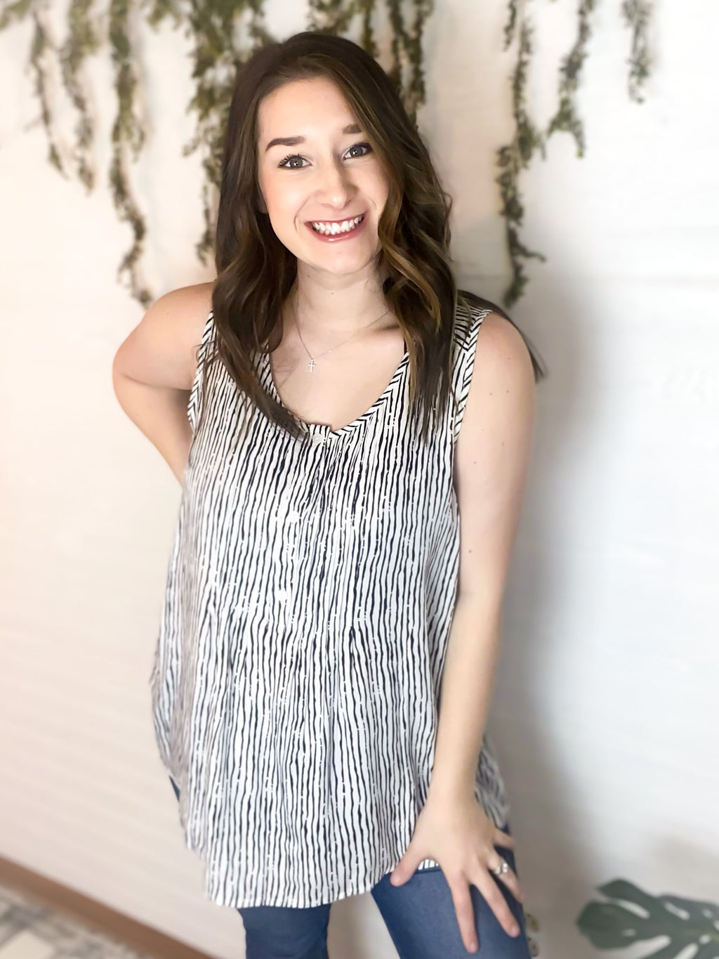Our Kara Top with black stripes