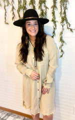 Load image into Gallery viewer, Distressed West Long Tunic as a dress
