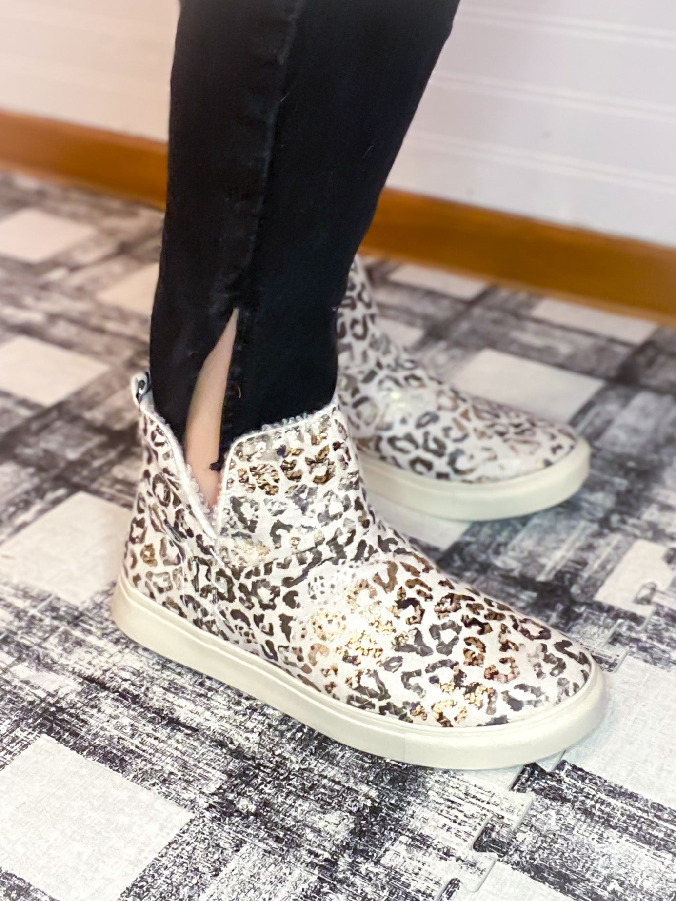 Rica White Leopard Bootie Side View