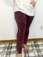 Load image into Gallery viewer, Distressed Burgundy Moto Leggings - Front View
